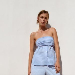 ZARA Strapless Striped Poplin Top